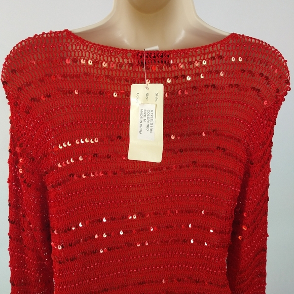 SM Collection Red Sequin Cardigan - Picture 5 of 7